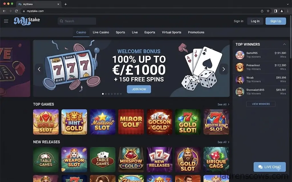 MyStake casino homepage
