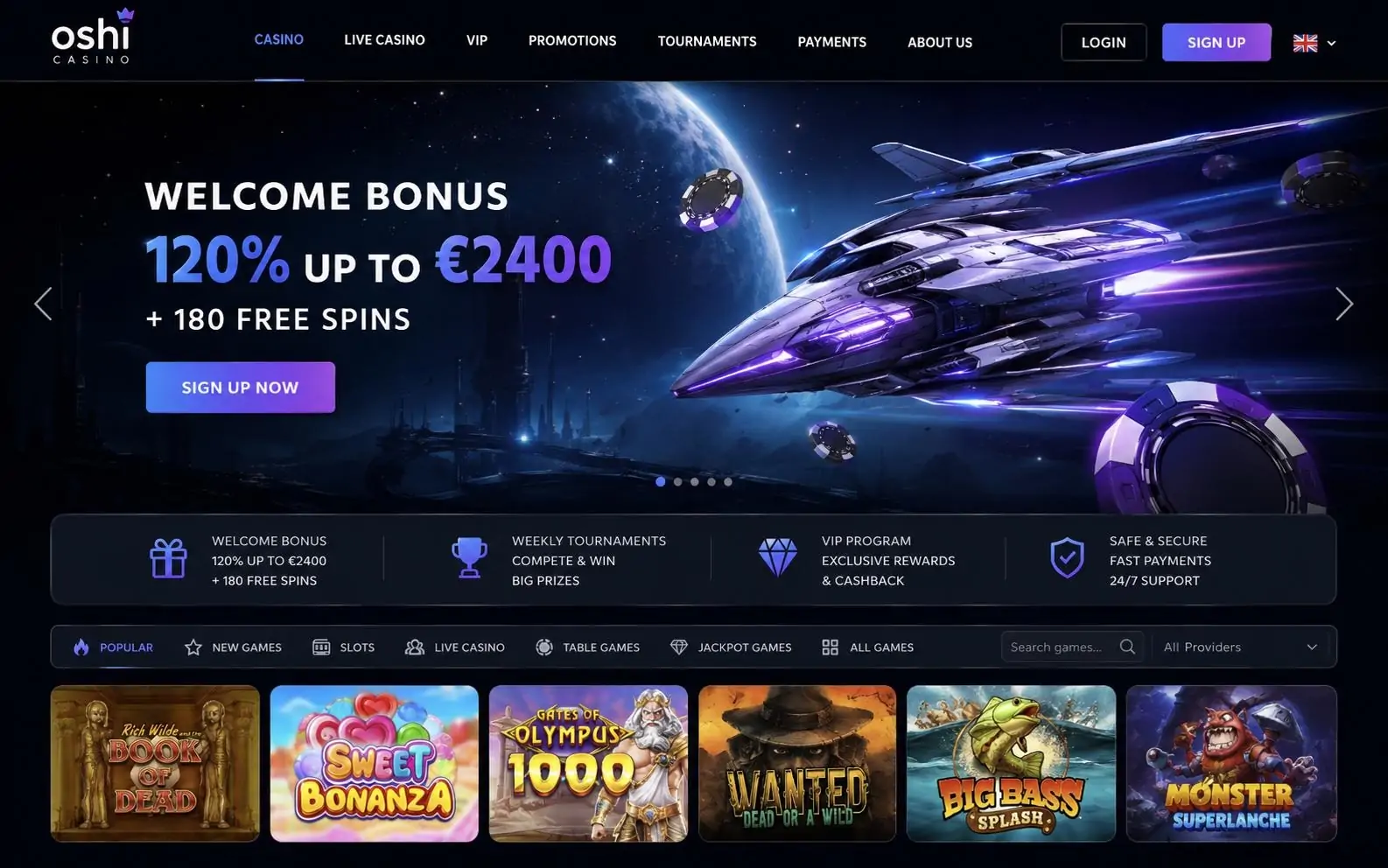 Oshi Casino homepage