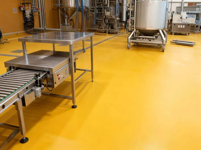 Polyurethane resin flooring in a commercial facility
