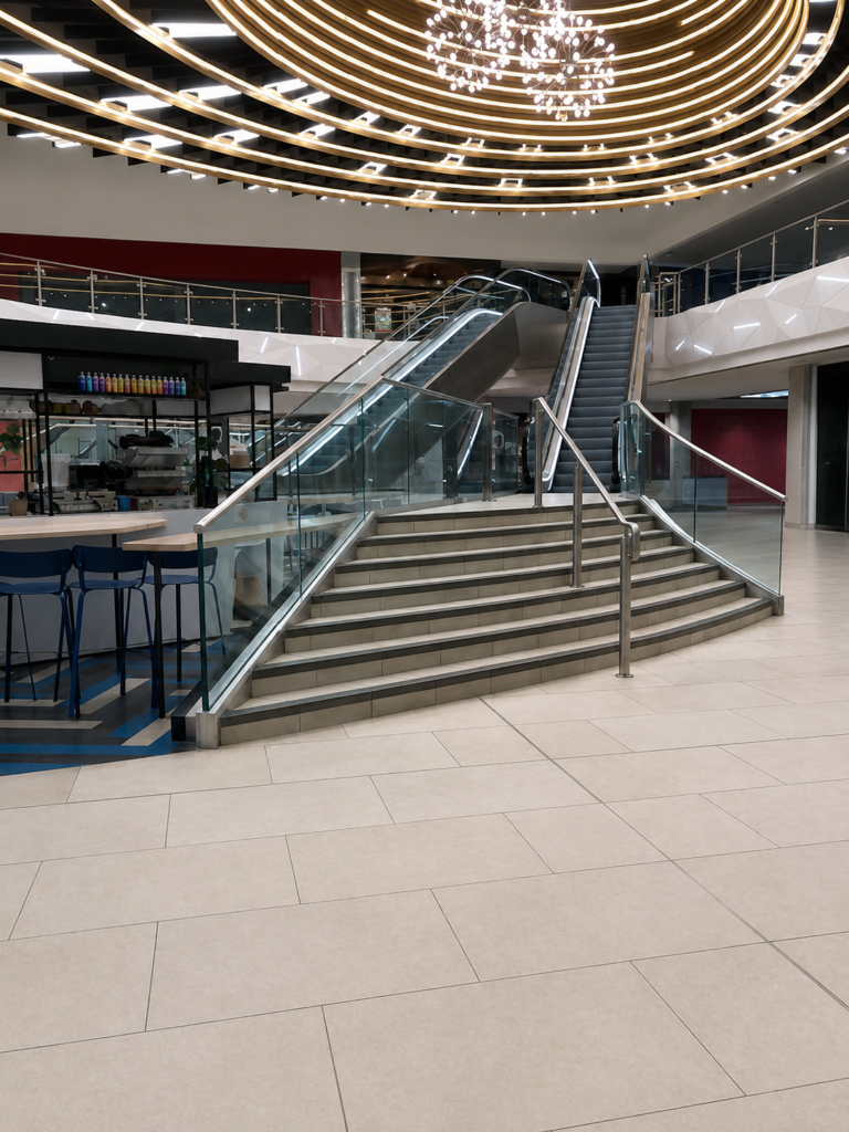 Durable ceramic floor tiles installed in a commercial environment